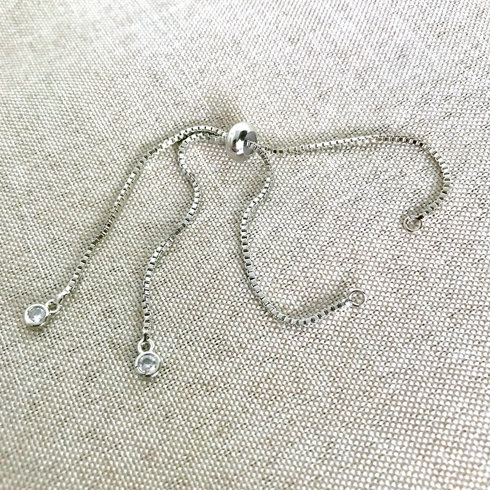 Silver Box Chain - Dainty Fine - Adjustable 5 to 9 Inches - with Open Loops - Adjustable Box Chain Bracelet - Silver (ONLINE ORDER ONLY)