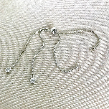 Silver Box Chain - Dainty Fine - Adjustable 5 to 9 Inches - with Open Loops - Adjustable Box Chain Bracelet - Silver (ONLINE ORDER ONLY)