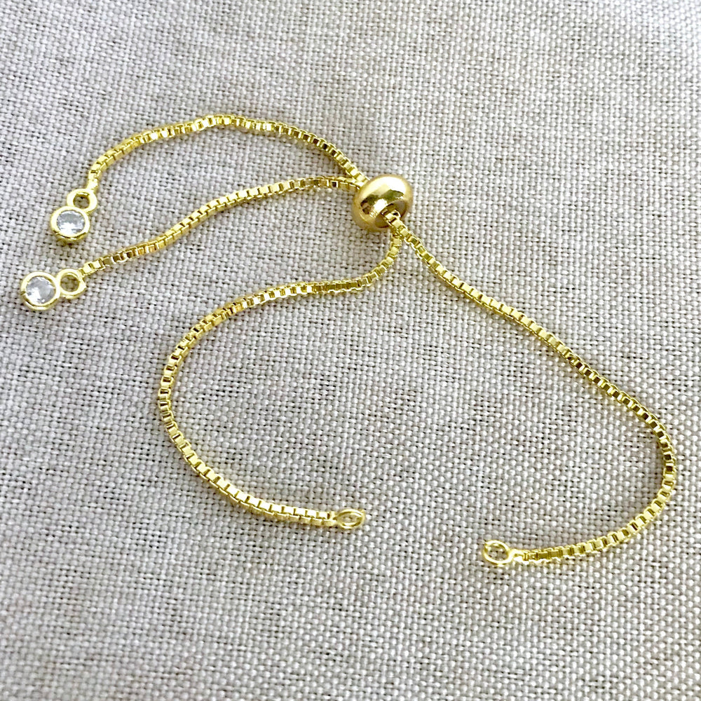 Gold Plated Box Chain - Dainty Fine - Adjustable 5 to 9 Inches - with Open Loops - Adjustable Box Chain Bracelet - Gold Plated (ONLINE ORDER ONLY)