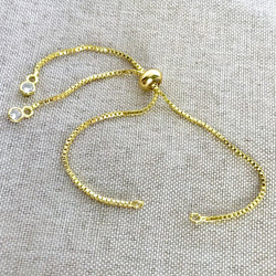 Gold Plated Box Chain - Dainty Fine - Adjustable 5 to 9 Inches - with Open Loops - Adjustable Box Chain Bracelet - Gold Plated (ONLINE ORDER ONLY)