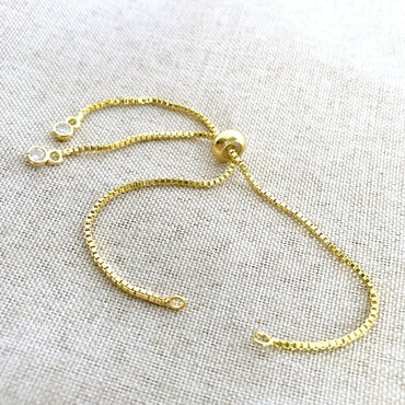 Gold Plated Box Chain - Dainty Fine - Adjustable 5 to 9 Inches - with Open Loops - Adjustable Box Chain Bracelet - Gold Plated (ONLINE ORDER ONLY)
