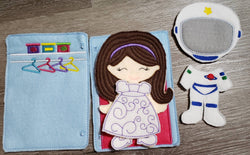 Astronaut girl felt paper doll - doll clothes storage - quiet activity page - busy book page (ONLINE ORDER ONLY)