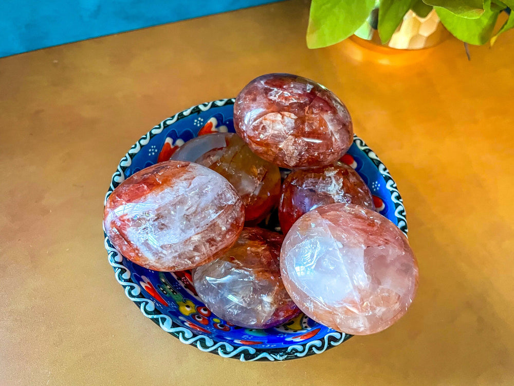 Red Hematoid quartz CRYSTAL palm stones with RAINBOWS (ONLINE ORDER ONLY)