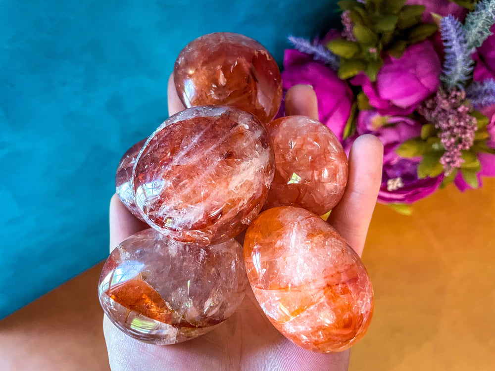 Red Hematoid quartz CRYSTAL palm stones with RAINBOWS (ONLINE ORDER ONLY)