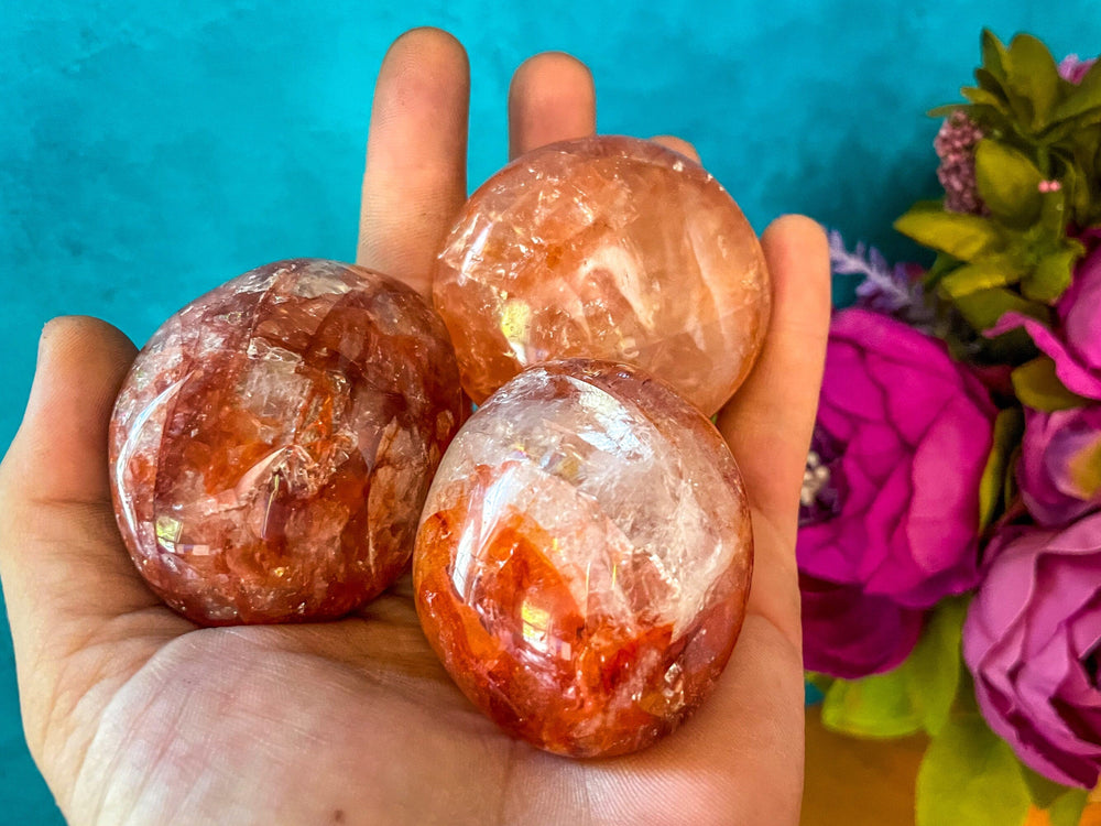 Red Hematoid quartz CRYSTAL palm stones with RAINBOWS (ONLINE ORDER ONLY)