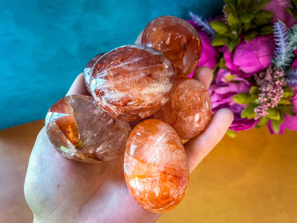 Red Hematoid quartz CRYSTAL palm stones with RAINBOWS (ONLINE ORDER ONLY)