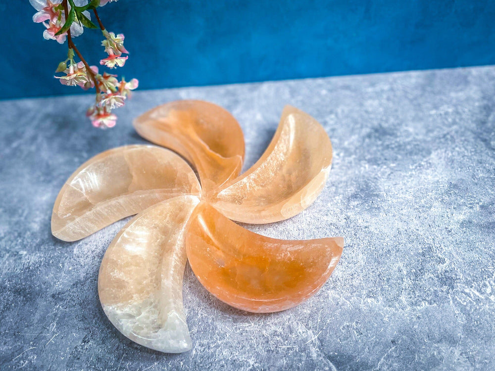 4" PEACH Selenite MOON Bowl (ONLINE ORDER ONLY)