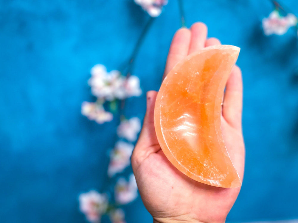 4" PEACH Selenite MOON Bowl (ONLINE ORDER ONLY)