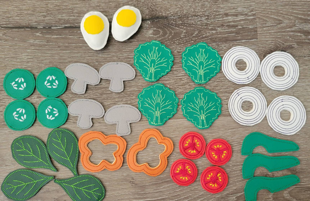Felt Food Salad - Marine Vinyl Play Food -  pretend play - build your own salad - play kitchen - realistic toy Food - gift for teachers (ONLINE ORDER ONLY)