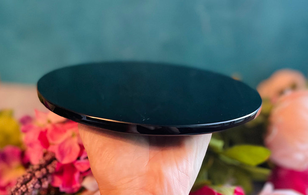 Black Obsidian Round Mirrors scrying mirror, 7 1/2 inches (ONLINE ORDER ONLY)