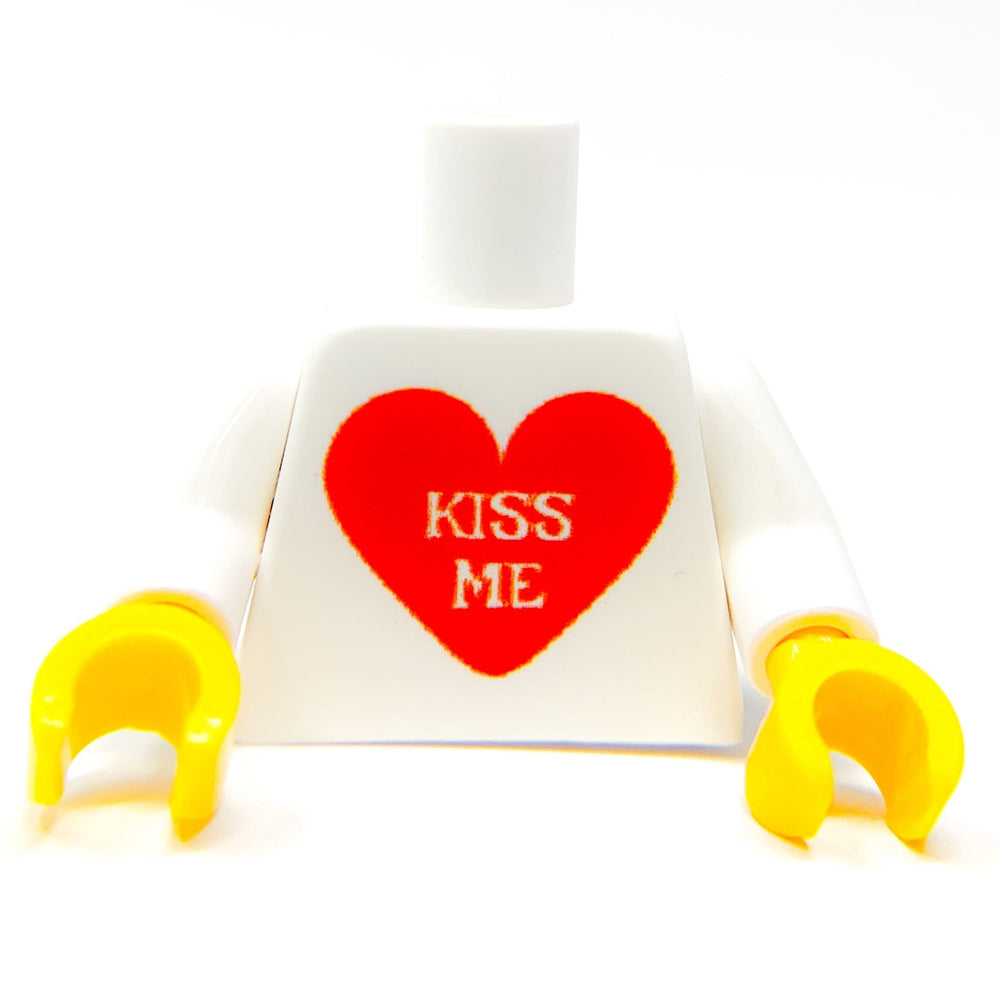 Custom Printed "Kiss Me" Heart Minifig Torso made with LEGO parts - B3 Customs (Online Order Only)