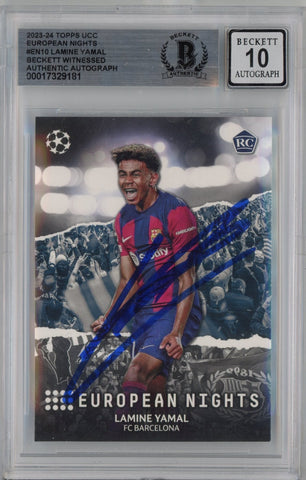 Graded 2023-24 Topps UCC Lamine Yamal #EN10 European Nights Signed Rookie RC Soccer Card Beckett BAS BGS Auto 10 (ONLINE ORDER ONLY)