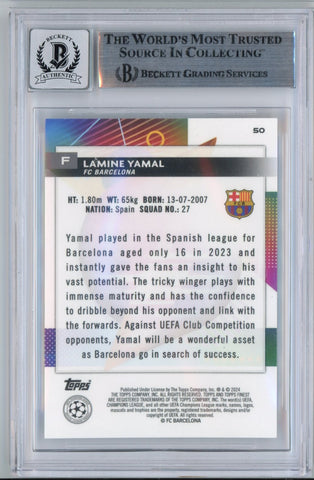 Graded 2023-24 Topps Finest UCC Lamine Yamal #50 Signed Rookie RC Soccer Card Beckett BAS BGS Auto 10 (ONLINE ORDER ONLY)