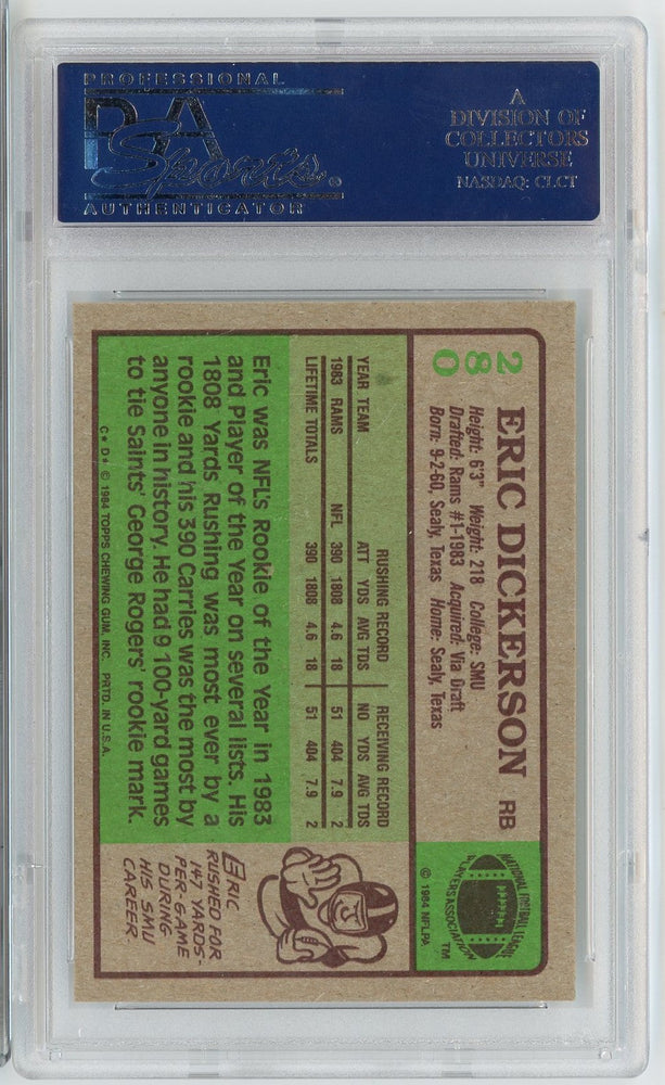 Graded 1984 Topps Eric Dickerson #RAMS Rookie RC Football Card PSA 9 Mint (ONLINE ORDER ONLY)