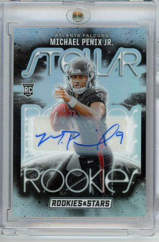 2024 Panini Rookies & Stars Michael Penix Jr #SRMPJ /99 Stellar Rookies Auto Atlanta Falcons Rookie RC Football Card (ONLINE ORDER ONLY)