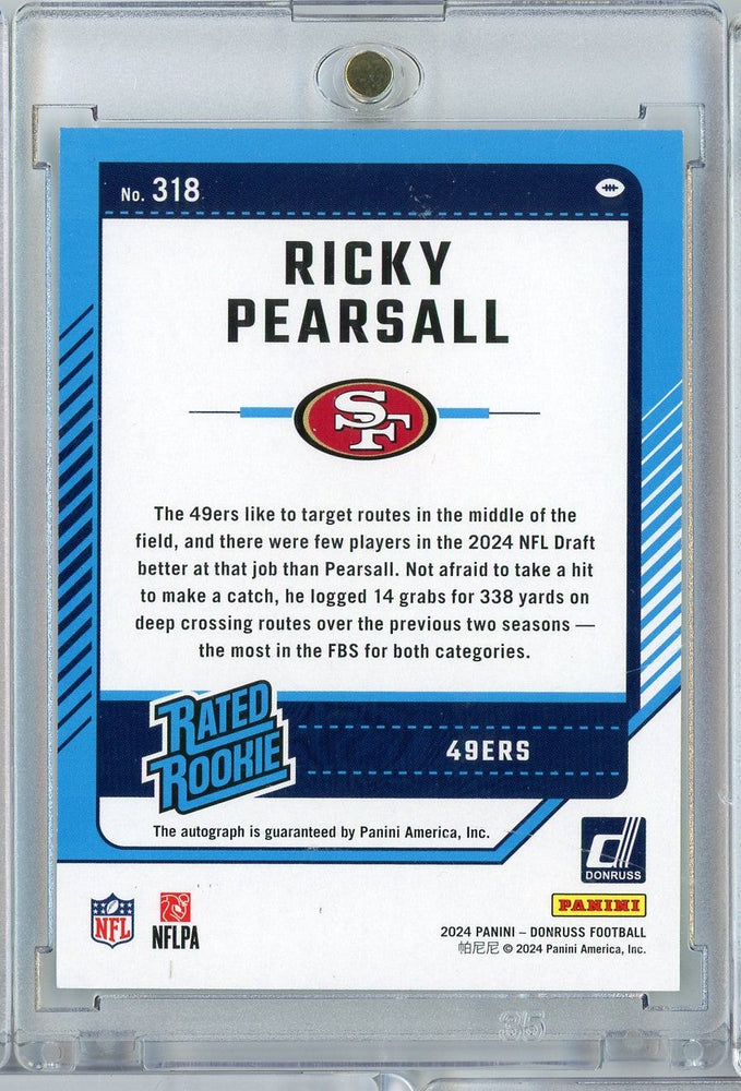2024 Panini Donruss Ricky Pearsall #318 Green Parallel Auto Rookie RC Football Card (ONLINE ORDER ONLY)