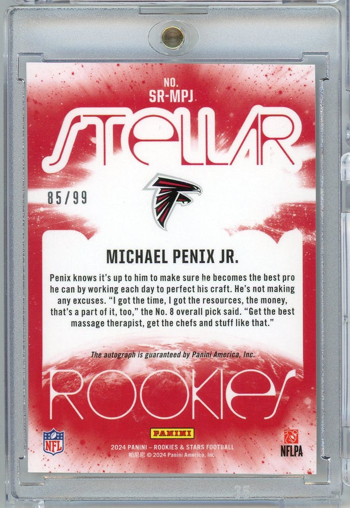 2024 Panini Rookies & Stars Michael Penix Jr #SRMPJ /99 Stellar Rookies Auto Atlanta Falcons Rookie RC Football Card (ONLINE ORDER ONLY)