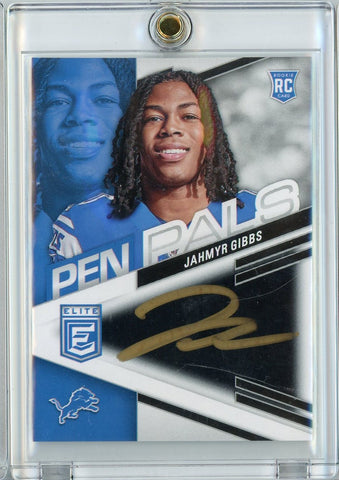 2023 Panini Donruss Elite Pen Pals Black Gold Ink Jahmyr Gibbs #PPJGB Autograph Rookie RC Football Card (ONLINE ORDER ONLY)