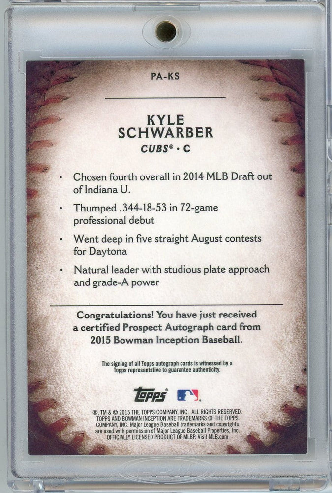 2015 Bowman Inception Kyle Schwarber #PA-KS /150 Auto Rookie RC Baseball Card (ONLINE ORDER ONLY)