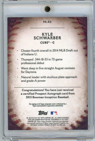 2015 Bowman Inception Kyle Schwarber #PA-KS /150 Auto Rookie RC Baseball Card (ONLINE ORDER ONLY)