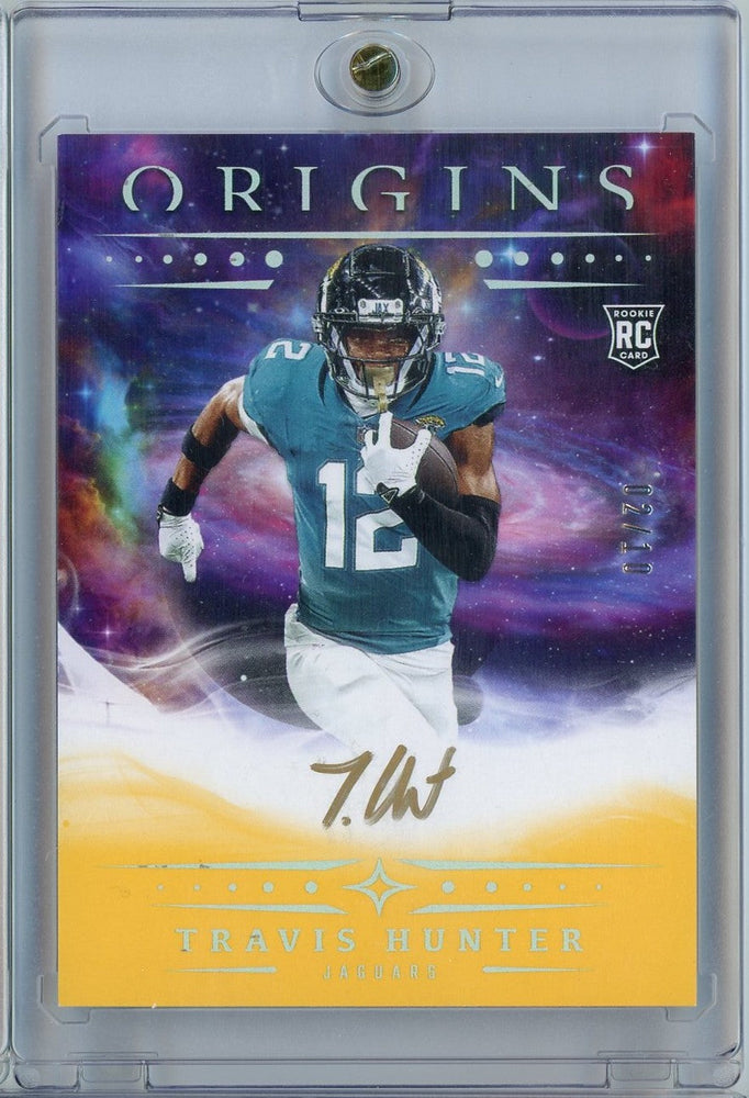 2025 Panini Origins Travis Hunter #RA-THU 02/10 Gold Auto Rookie RC Football Card (ONLINE ORDER ONLY)