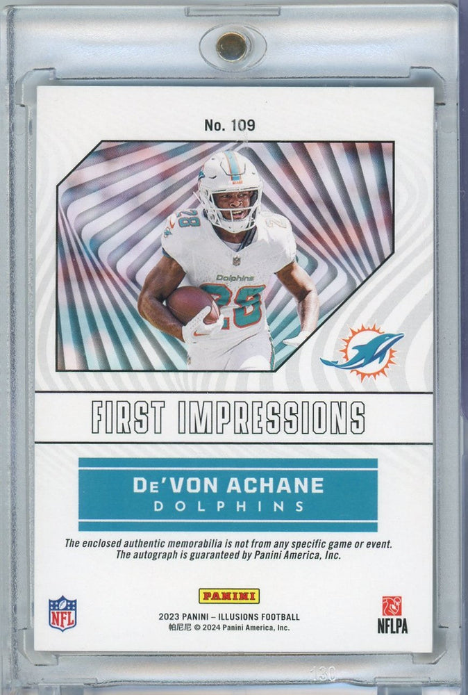 2023 Panini Illusions Devon Achane #109 /399 First Impressions Autograph Rookie RC Football Card (ONLINE ORDER ONLY)