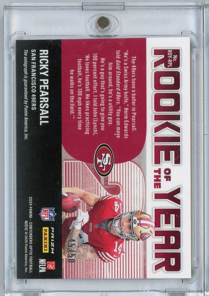2024 Panini Contenders Optic Ricky Pearsall #ROYRPL Auto /50 Rookie RC Football Card (ONLINE ORDER ONLY)