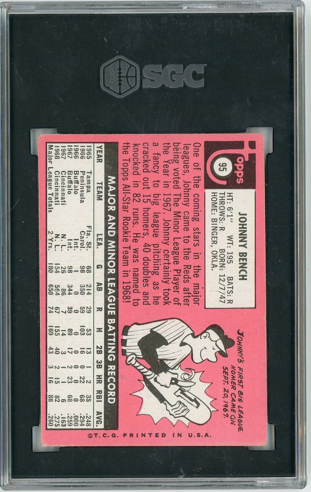 Graded 1969 Topps Johnny Bench #JOHNNY All-Star Rookie Cup RC Baseball Card SGC 5 (ONLINE ORDER ONLY)