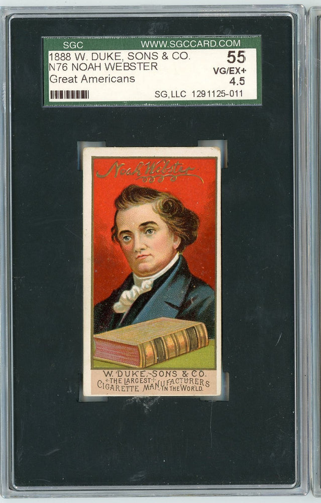 Graded 1888 N76 W. Duke, Sons & Co. Great Americans #DICTIONARY Noah Webster Baseball Tobacco Card SGC 4.5 (ONLINE ORDER ONLY)