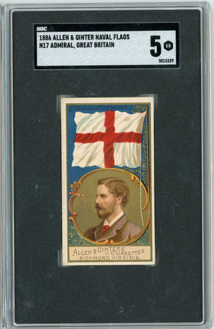 Graded 1886 Allen & Ginter Naval Flags N17 Admiral Great Britain Baseball Tobacco Card SGC 5 Excellent (ONLINE ORDER ONLY)