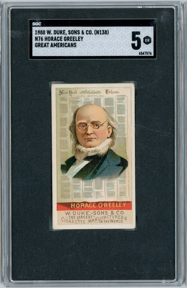 Graded 1888 N76 W. Duke, Sons & Co. (N138) Great Americans #HG Horace Greeley Baseball Tobacco Card SGC 5 (ONLINE ORDER ONLY)
