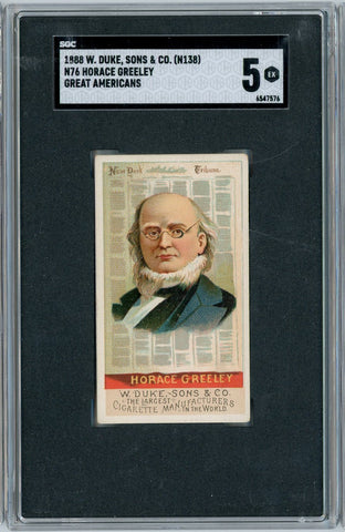 Graded 1888 N76 W. Duke, Sons & Co. (N138) Great Americans #HG Horace Greeley Baseball Tobacco Card SGC 5 (ONLINE ORDER ONLY)