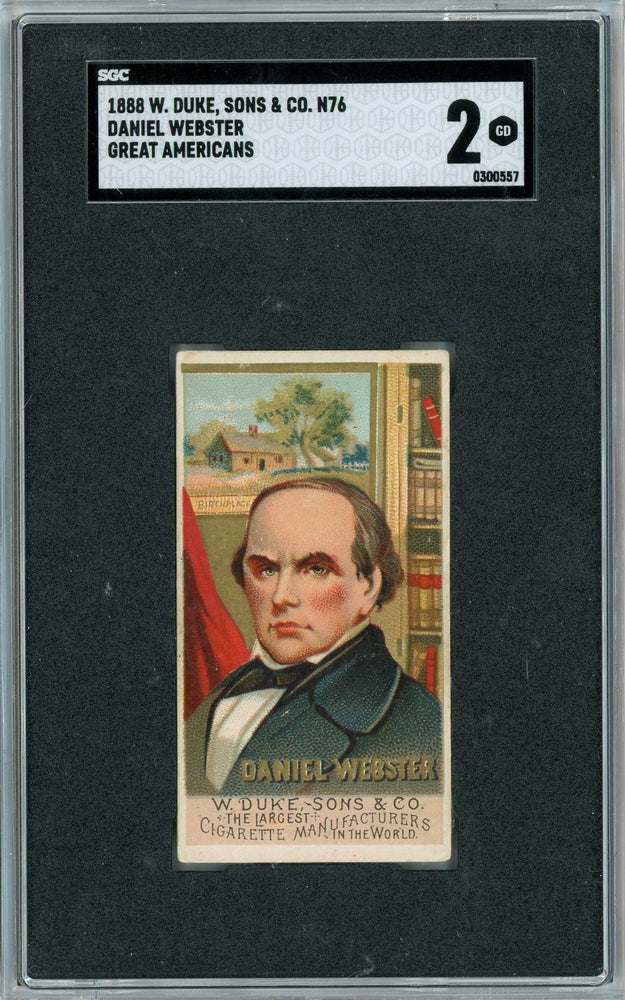 Graded 1888 N76 W. Duke, Sons & Co. Great Americans #DW Daniel Webster Baseball Tobacco Card SGC 2 (ONLINE ORDER ONLY)