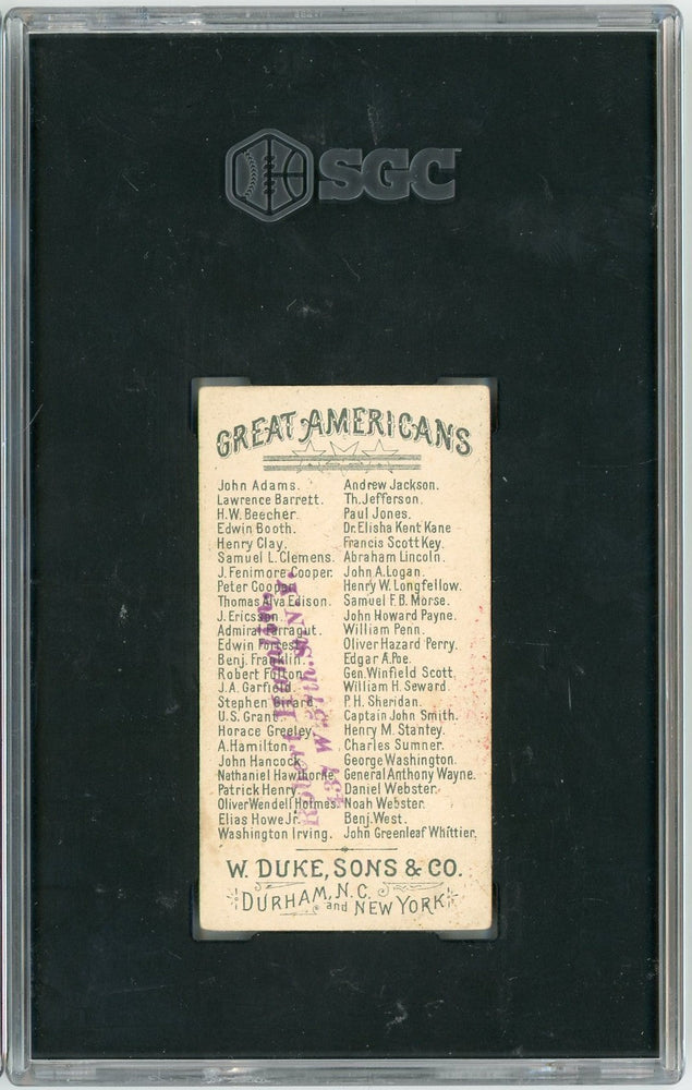 Graded 1888 N76 W. Duke, Sons & Co. Great Americans #DW Daniel Webster Baseball Tobacco Card SGC 2 (ONLINE ORDER ONLY)