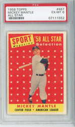 Graded 1958 Topps All Star Mickey Mantle #487 Baseball Card PSA 6 EX-MT (ONLINE ORDER ONLY)