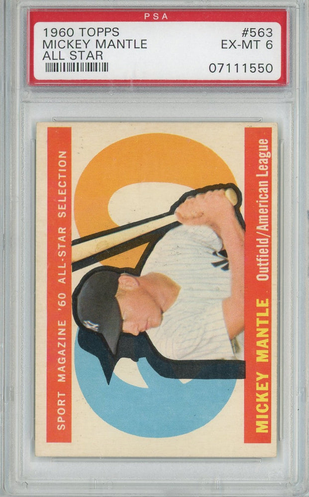 Graded 1960 Topps All Star Mickey Mantle #563 Baseball Card PSA 6 EX-MT (ONLINE ORDER ONLY)