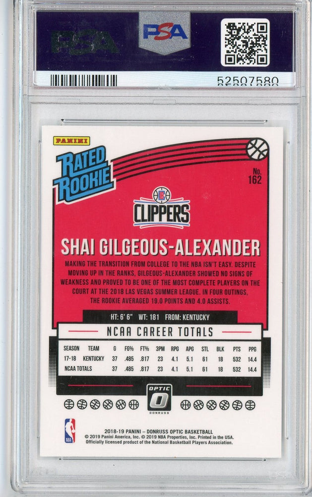 Graded 2018 Panini Donruss Optic Shai Gilgeous-Alexander #162 Rookie RC Basketball Card PSA 10 Gem Mint (ONLINE ORDER ONLY)