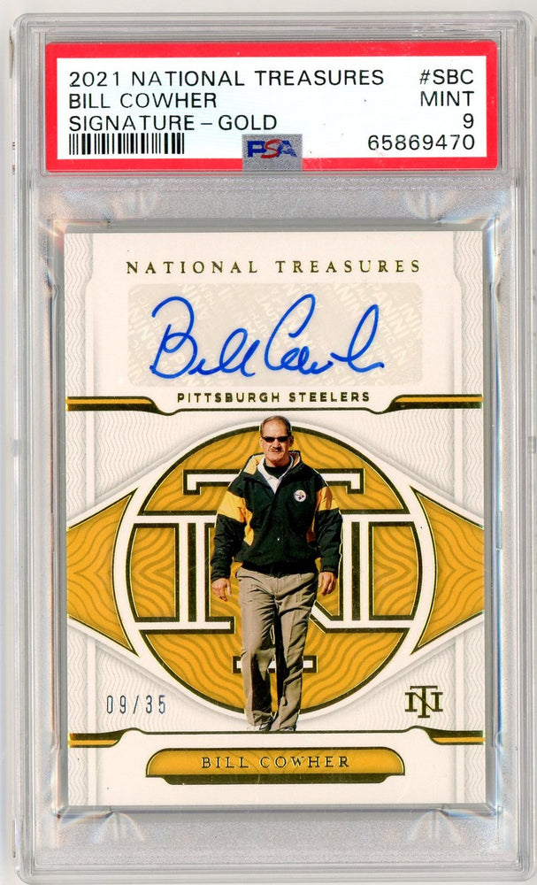 Graded 2021 National Treasures Bill Cowher #SBC /35 Autographed Football Card PSA 9 Mint (ONLINE ORDER ONLY)
