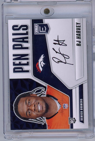 2025 Donruss Elite Pen Pals RJ Harvey #PPRJH Auto Rookie RC Football Card (ONLINE ORDER ONLY)