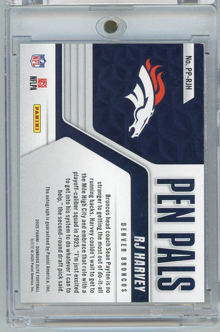 2025 Donruss Elite Pen Pals RJ Harvey #PPRJH Auto Rookie RC Football Card (ONLINE ORDER ONLY)