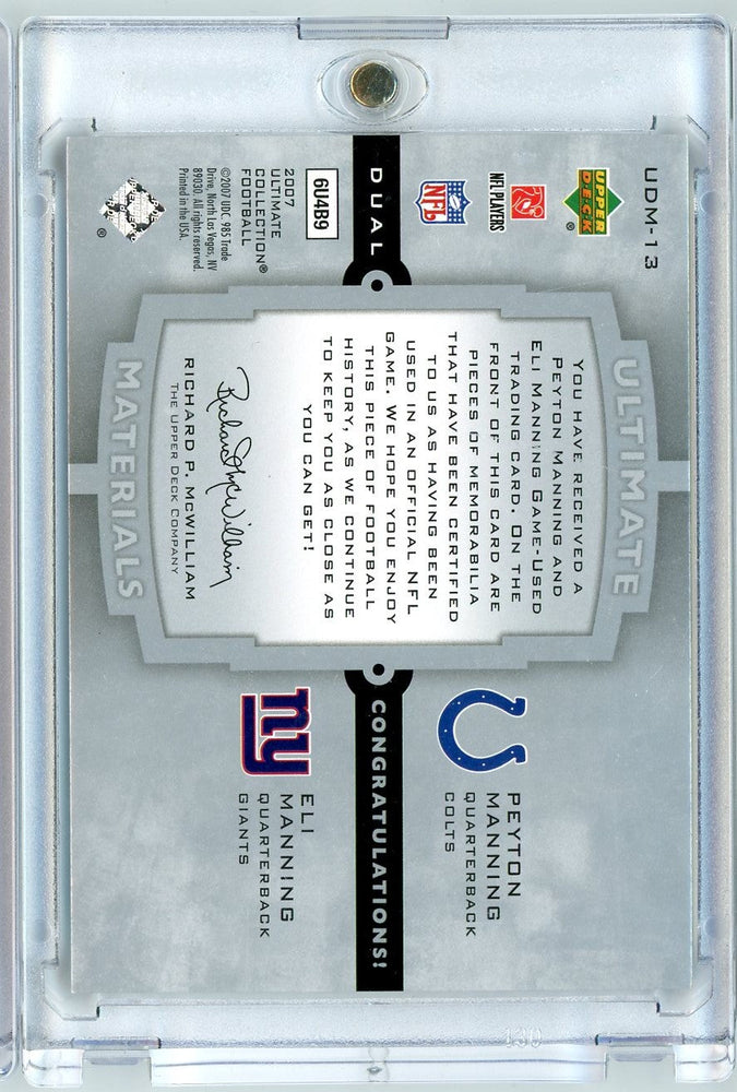 2007 Upper Deck Ultimate Collection Peyton Manning/Eli Manning #UDM13 Dual Game Used Relic /75 Football Card (ONLINE ORDER ONLY)