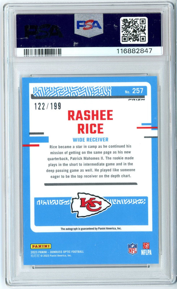 Graded 2023 Donruss Optic Rashee Rice #257 /199 Autograph Rookie RC Football Card PSA 10 Gem Mint (ONLINE ORDER ONLY)