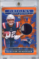 2025 Panini Origins TreVeyon Henderson #RPH-THN Rookie Patches Relic 01/75 New England Patriots Rookie RC Football Card (ONLINE ORDER ONLY)