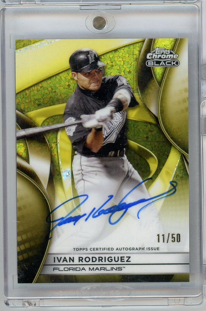 2025 Topps Chrome Black Ivan Pudge Rodriguez #CBA-IR /50 Gold Mini Diamond Auto Baseball Card (ONLINE ORDER ONLY)