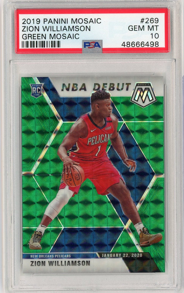 Graded 2019 Panini Mosaic Zion Williamson #269 Green Mosaic Rookie RC Basketball Card PSA 10 Gem Mint (ONLINE ORDER ONLY)