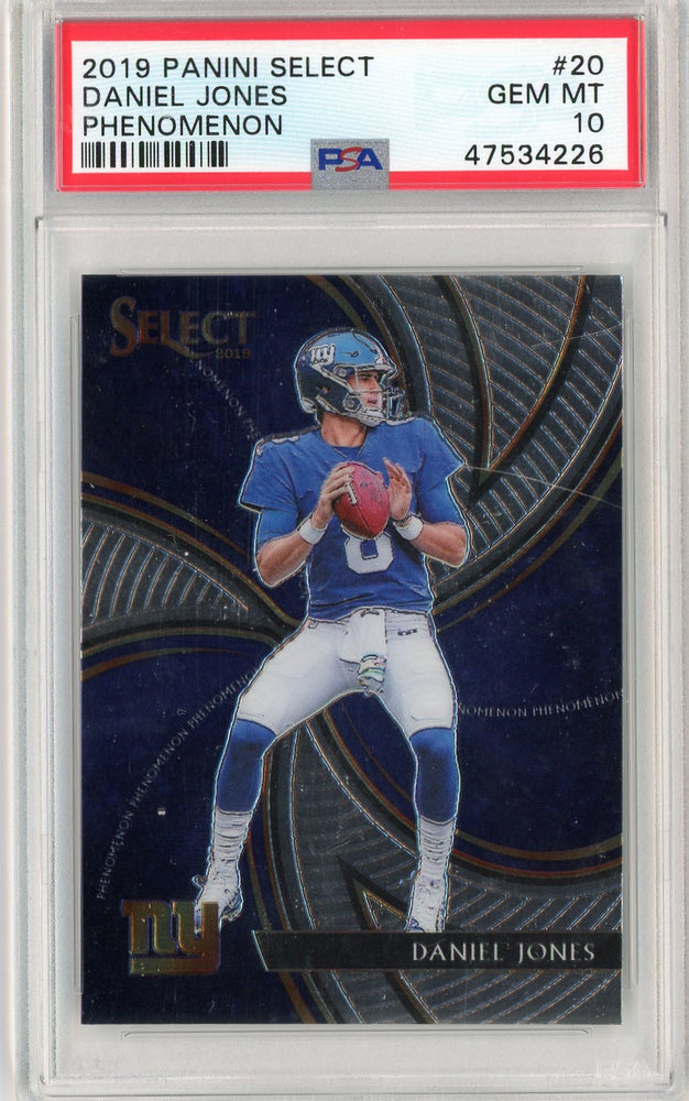 Graded 2019 Panini Select Daniel Jones #20 Phenomenon Rookie RC Football Card PSA 10 Gem Mint (ONLINE ORDER ONLY)