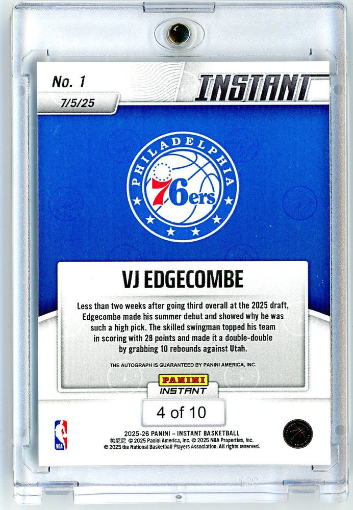 2025 Panini Instant VJ Edgecombe #1 Summer League Debut #/10 Water Auto Autograph Rookie RC Basketball Card (ONLINE ORDER ONLY)