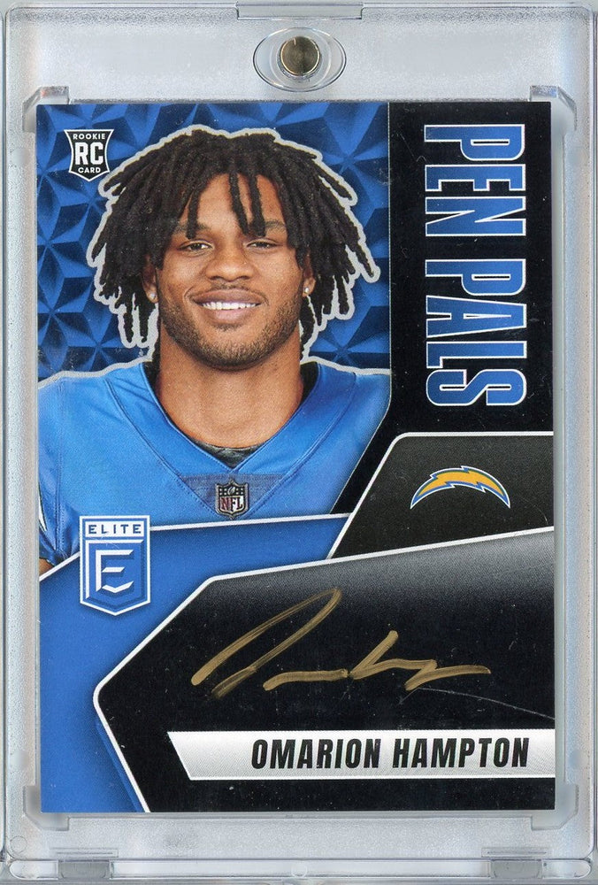 2025 Donruss Elite Pen Pals Vertical Omarion Hampton #PPVOHA Black Gold Ink Auto Rookie RC Football Card (ONLINE ORDER ONLY)