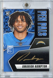 2025 Donruss Elite Pen Pals Vertical Omarion Hampton #PPVOHA Black Gold Ink Auto Rookie RC Football Card (ONLINE ORDER ONLY)