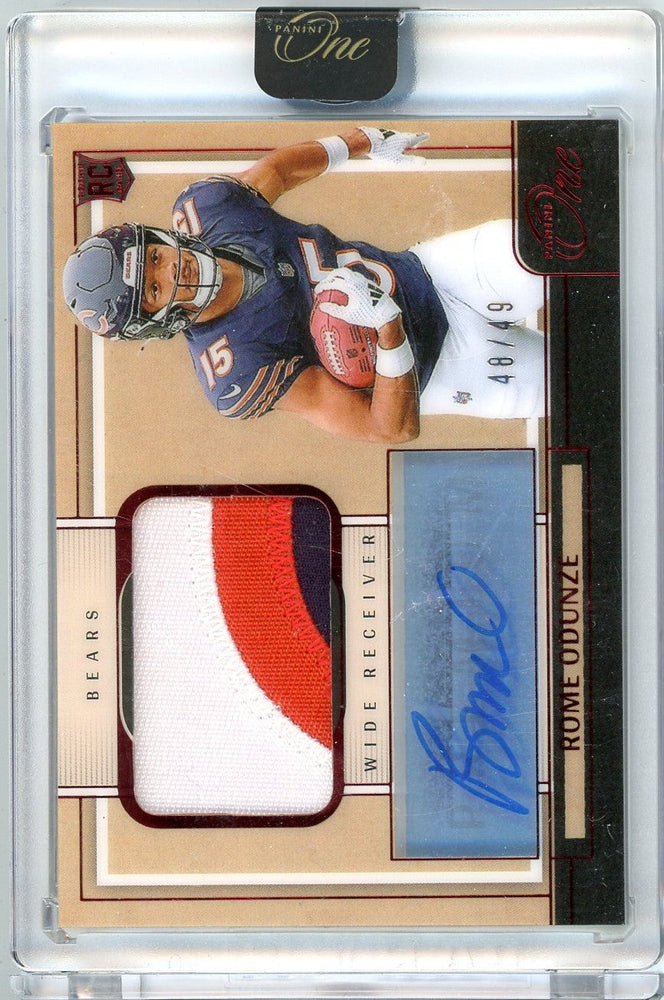 2024 Panini One Rome Odunze #104 /49 Red Rookie Patch Auto Rookie RC Football Card (ONLINE ORDER ONLY)
